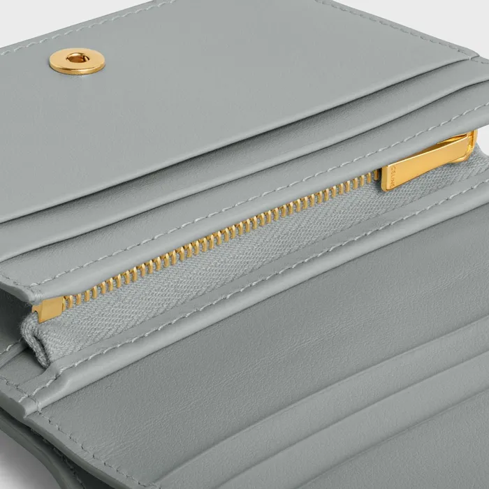 Triomphe Compact Wallet In Shiny Calfskin Pearl Blue Women CELINE WALLETS Triomphe Compact Wallet In Shiny Calfskin Pearl Blue Women CELINE WALLETS