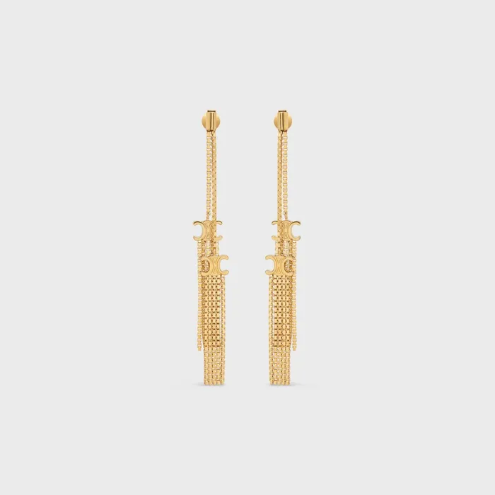 Triomphe Folk Pompon Earrings In Brass With Gold Finish Gold Women CELINE EARRINGS Triomphe Folk Pompon Earrings In Brass With Gold Finish Gold Women CELINE EARRINGS