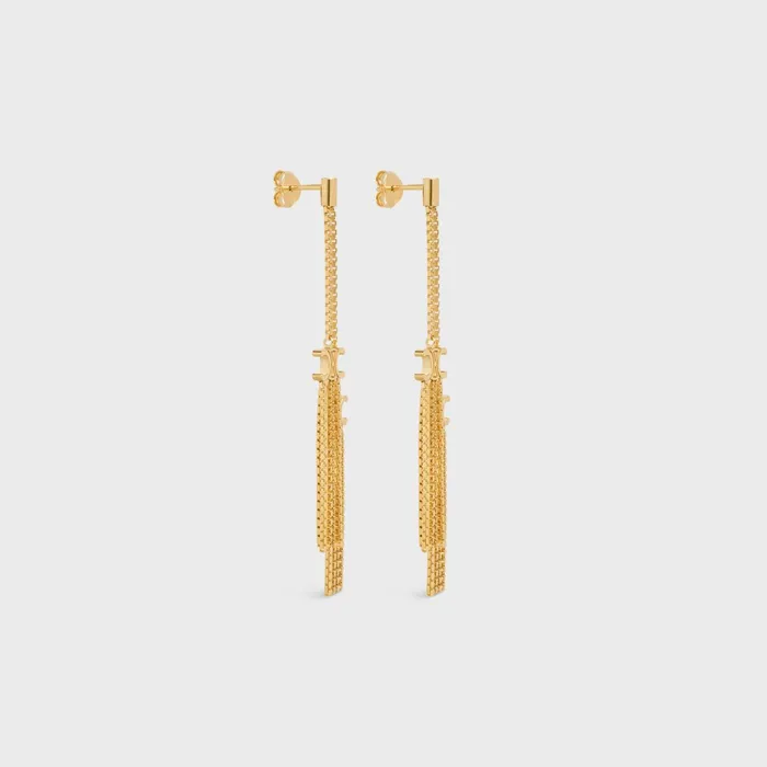 Triomphe Folk Pompon Earrings In Brass With Gold Finish Gold Women CELINE EARRINGS Triomphe Folk Pompon Earrings In Brass With Gold Finish Gold Women CELINE EARRINGS