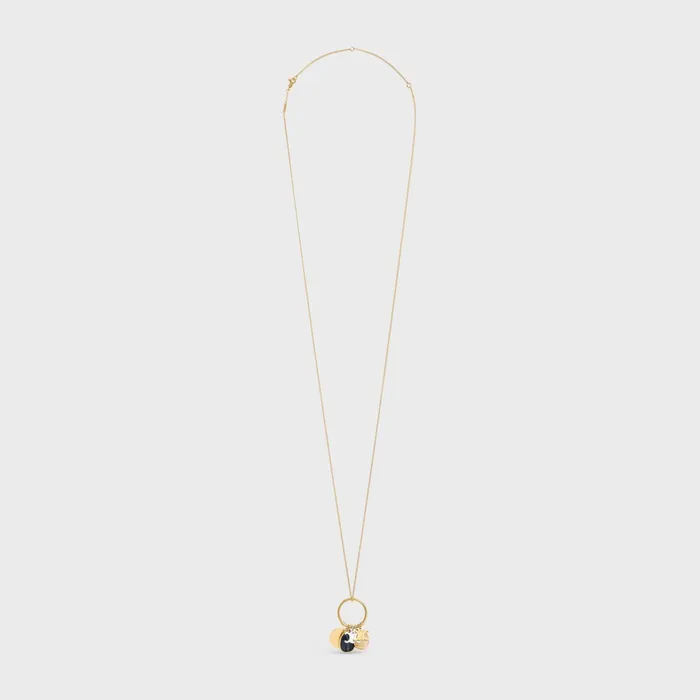 Triomphe Indie Charms Necklace In Brass With Gold And Silver Finish Rutilated Quartz And Hawk Eye Gold and Multicolour Women CELINE NECKLACES Triomphe Indie Charms Necklace In Brass With Gold And Silver Finish Rutilated Quartz And Hawk Eye Gold and Multicolour Women CELINE NECKLACES