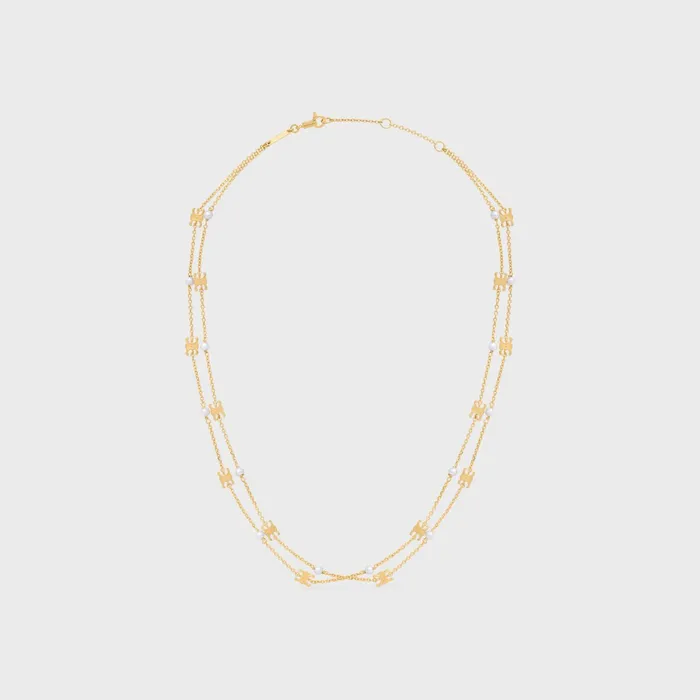 Triomphe Pearl Double Necklace In Brass With Gold Finish And Resin Pearls Gold Ivory Women CELINE TRIOMPHE Triomphe Pearl Double Necklace In Brass With Gold Finish And Resin Pearls Gold Ivory Women CELINE TRIOMPHE