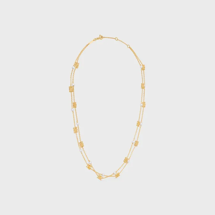 Triomphe Pearl Double Necklace In Brass With Gold Finish And Resin Pearls Gold Ivory Women CELINE TRIOMPHE Triomphe Pearl Double Necklace In Brass With Gold Finish And Resin Pearls Gold Ivory Women CELINE TRIOMPHE
