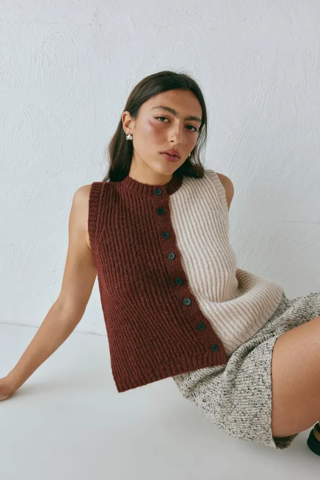 Vests Women VRG GRL Bridgette Knit Vest Splice Vests Women VRG GRL Bridgette Knit Vest Splice