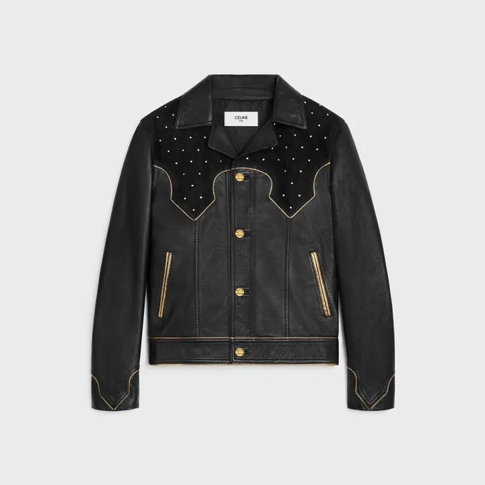 Western Blouson Jacket With Studs In Soft Lambskin Black Gold Men CELINE LEATHER Western Blouson Jacket With Studs In Soft Lambskin Black Gold Men CELINE LEATHER
