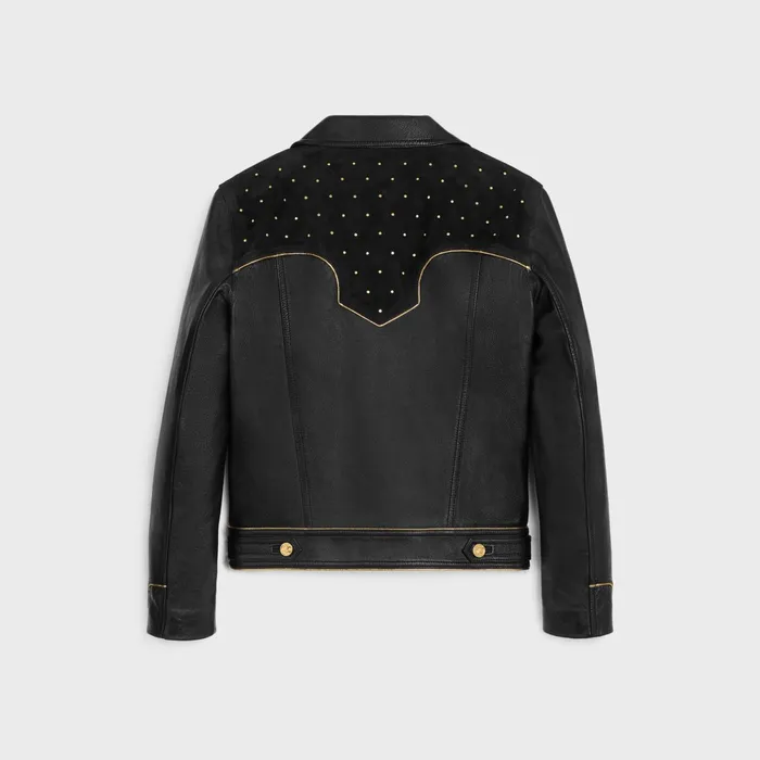 Western Blouson Jacket With Studs In Soft Lambskin Black Gold Men CELINE LEATHER