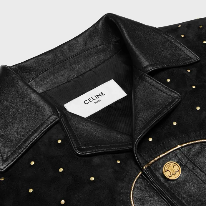 Western Blouson Jacket With Studs In Soft Lambskin Black Gold Men CELINE LEATHER