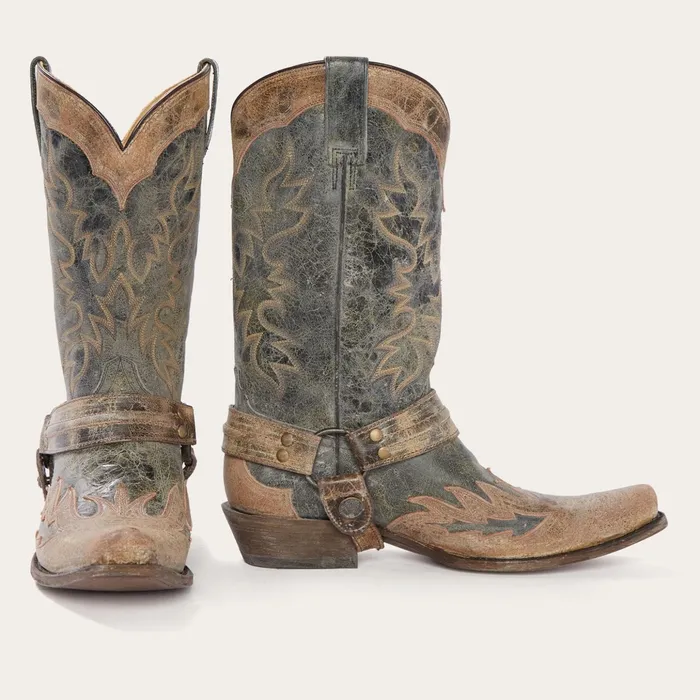 Western Men Stetson Sundance Kid Washed Crater Black Cowboy Boot Black