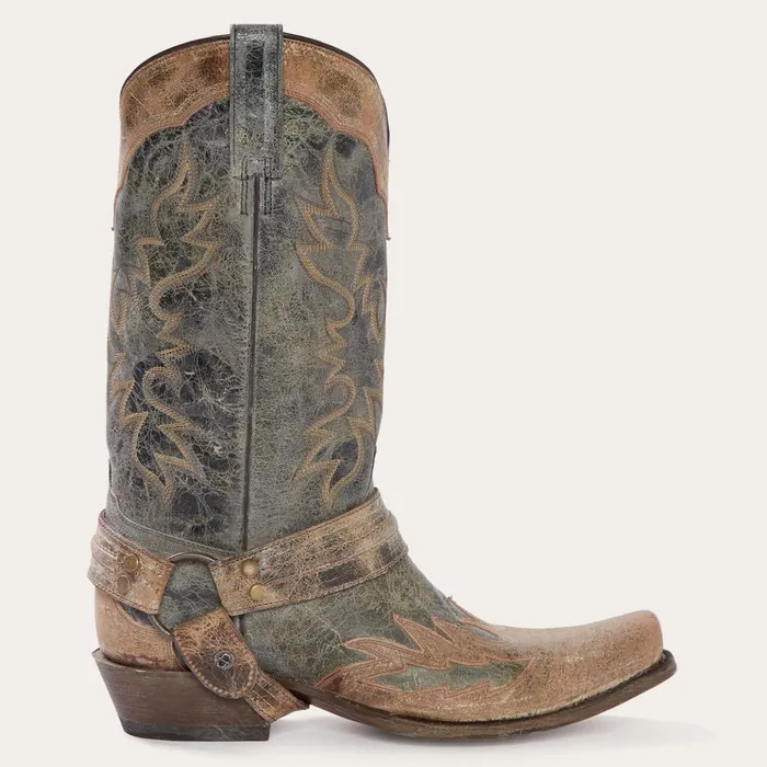 Western Men Stetson Sundance Kid Washed Crater Black Cowboy Boot Black