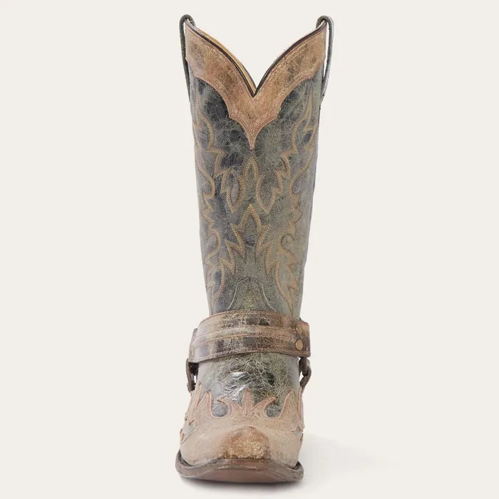 Western Men Stetson Sundance Kid Washed Crater Black Cowboy Boot Black