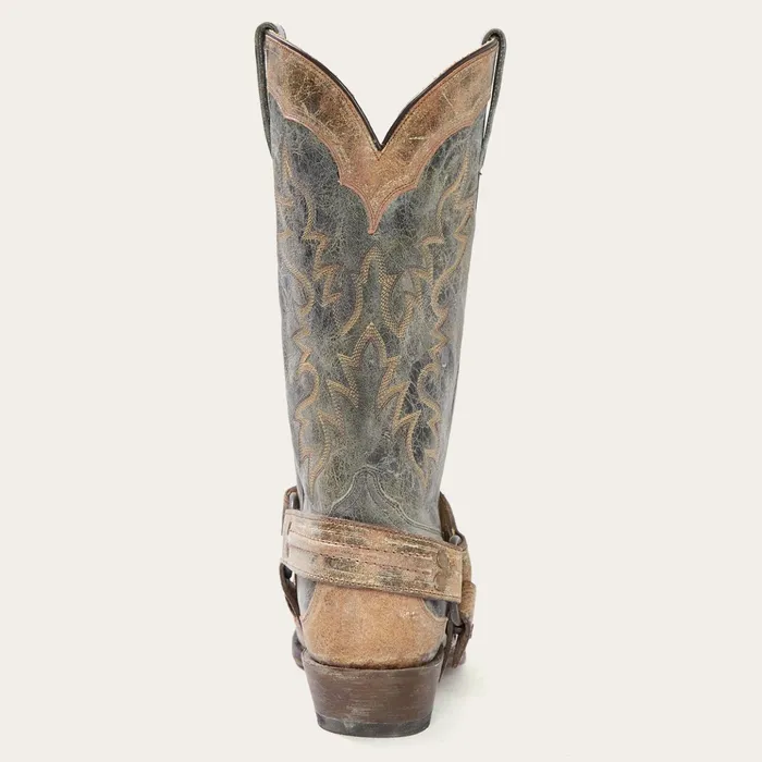 Western Men Stetson Sundance Kid Washed Crater Black Cowboy Boot Black