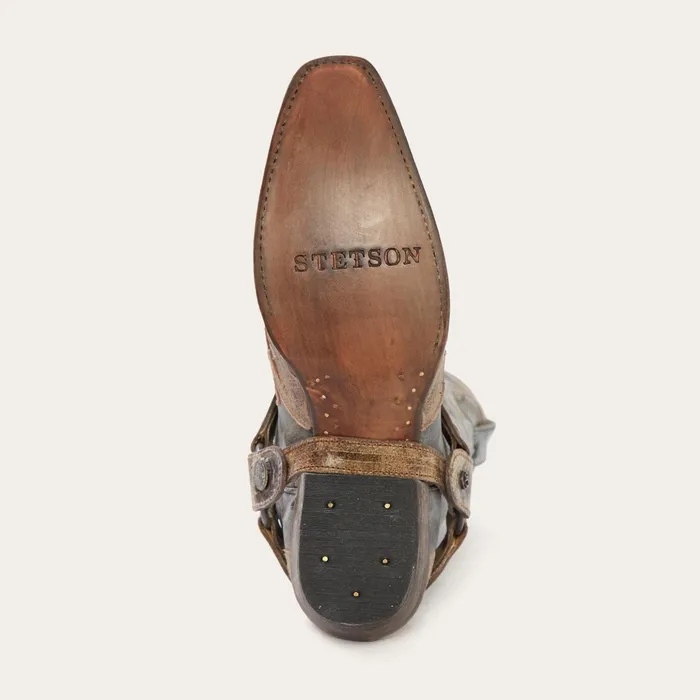Western Men Stetson Sundance Kid Washed Crater Black Cowboy Boot Black