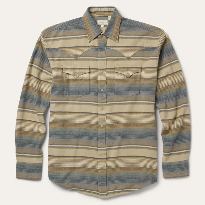 Western Shirts Men Stetson Blue Stripe Flannel Western Shirt Blue