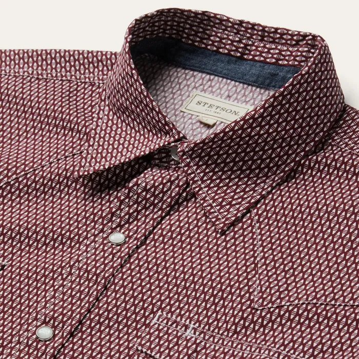 Western Shirts Men Stetson Broken Diamond Print Western Shirt Red
