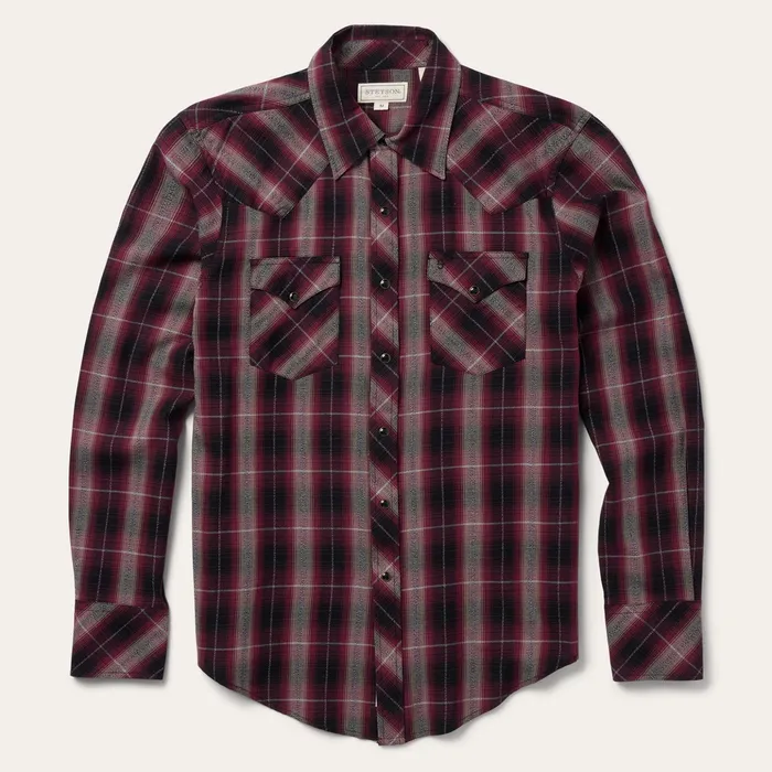 Western Shirts Men Stetson Red Marl Plaid Western Shirt Red