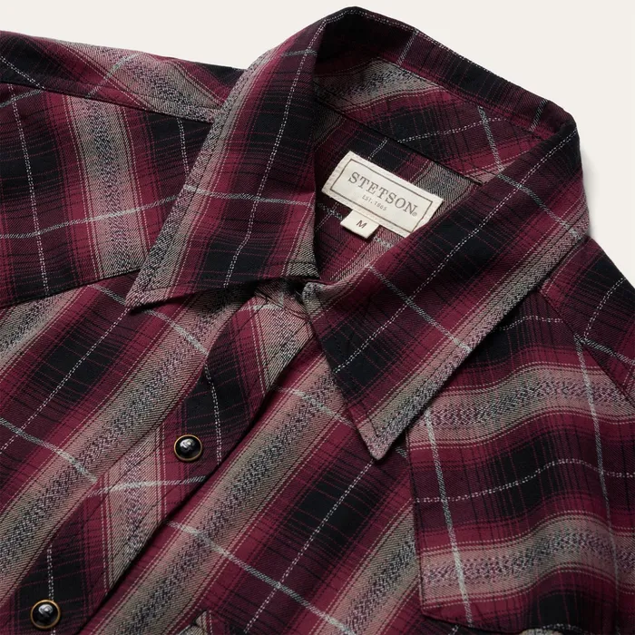 Western Shirts Men Stetson Red Marl Plaid Western Shirt Red