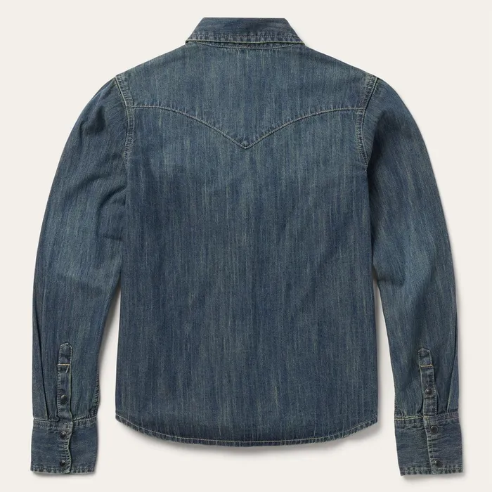 Western Shirts Women Stetson Dirty Denim Boyfriend Fit Shirt Blue
