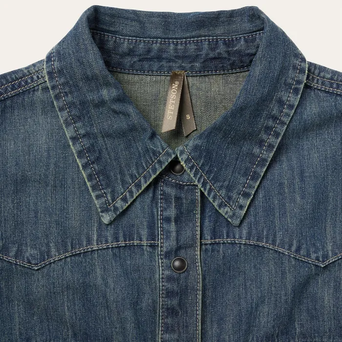 Western Shirts Women Stetson Dirty Denim Boyfriend Fit Shirt Blue