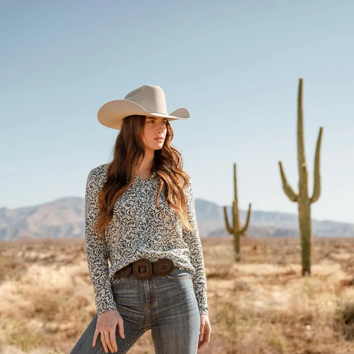 Western Shirts Women Stetson Indigo Tapestry Print Shirt Blue