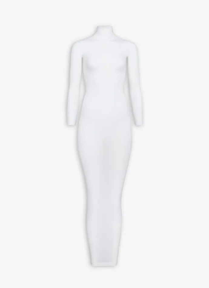 White Fitted Dress In Fine Knit Women Alaa Knitwear