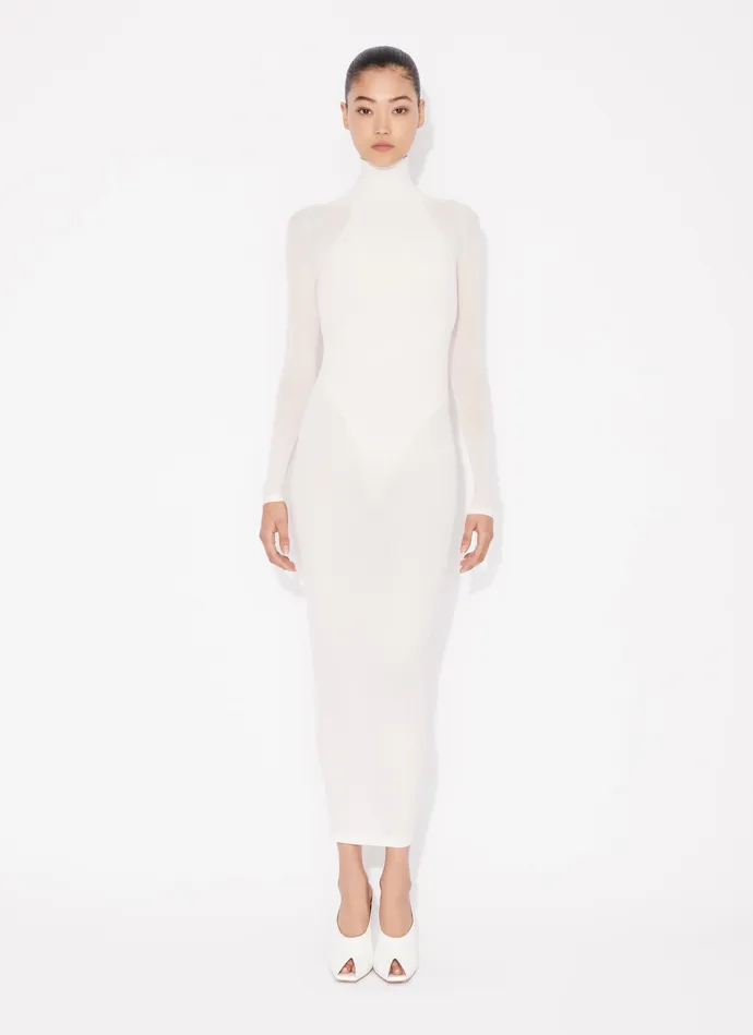 White Fitted Dress In Fine Knit Women Alaa Knitwear