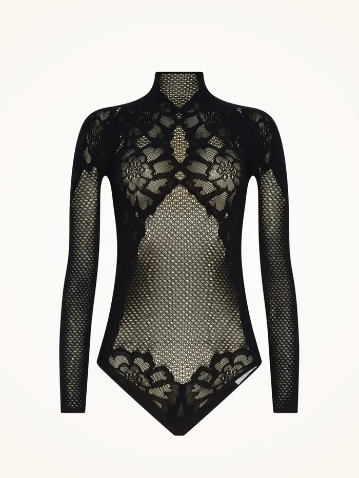 Wolford Lace Tattoo Body Black Women Longsleeve Bodies