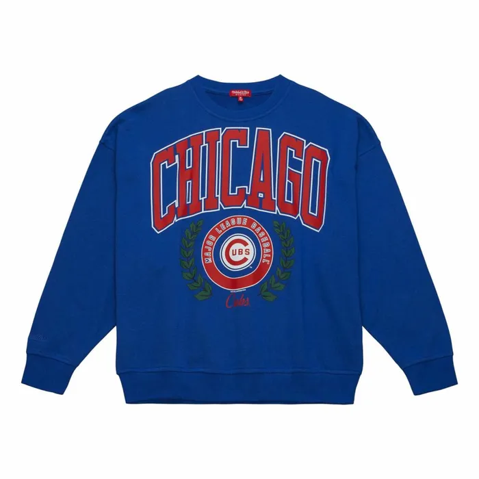 Women039s MLB Mitchell and Ness Womens Logo Lt Crew 20 Chicago Cubs