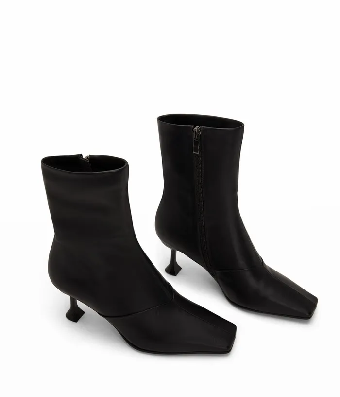 Women Amour Vegan High Heel Boots Black Matt and Nat Heels