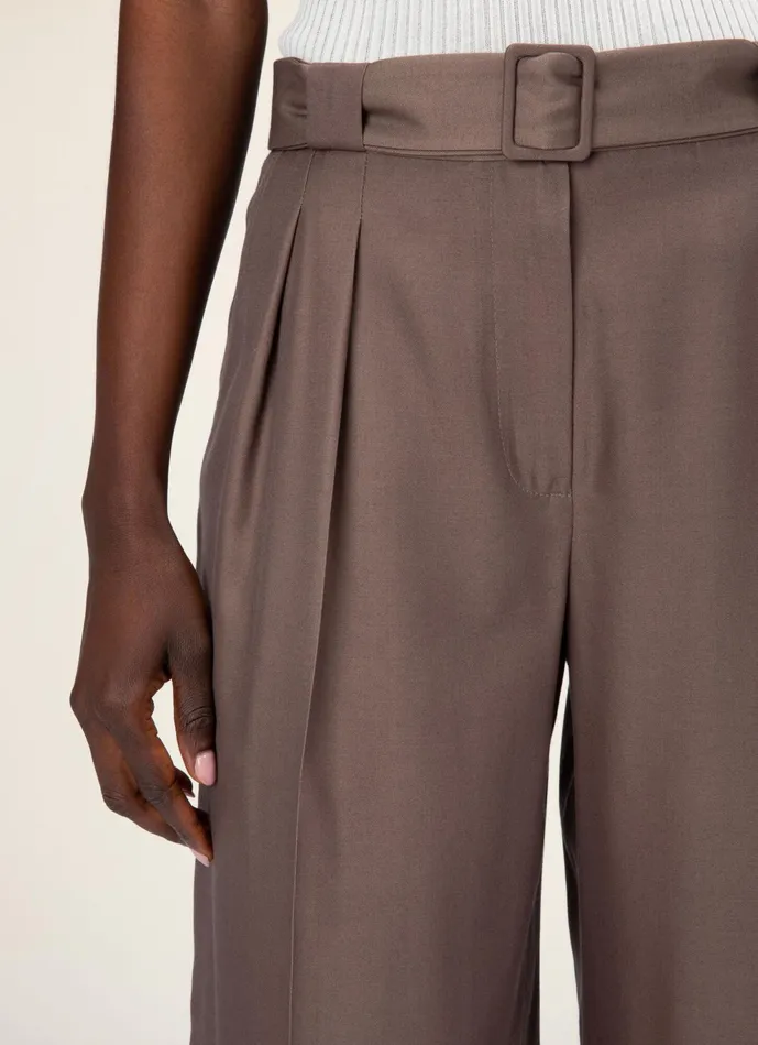 Women Bally Pants Belted Trousers 8211 Silk and Wool Pants In Beige
