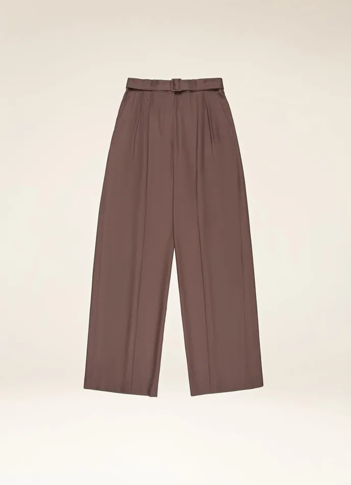 Women Bally Pants Belted Trousers 8211 Silk and Wool Pants In Beige