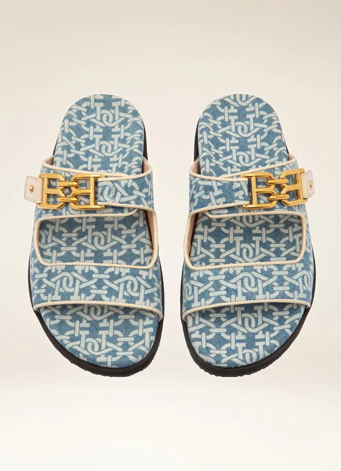 Women Bally Sandals Emma 8211 Organic Cotton Denim Slides In Blue