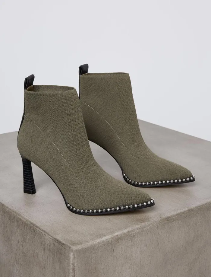 Women BCBG Shoes Beya Pointed Toe Stretch Bootie Forest Flyknit