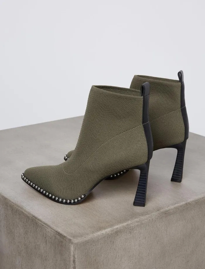 Women BCBG Shoes Beya Pointed Toe Stretch Bootie Forest Flyknit