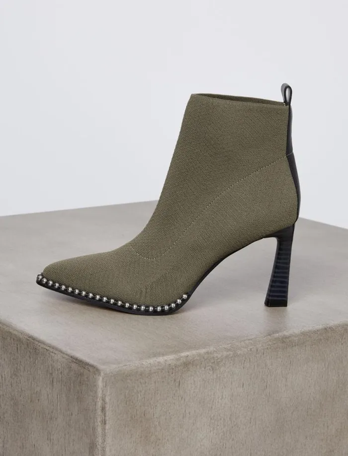 Women BCBG Shoes Beya Pointed Toe Stretch Bootie Forest Flyknit