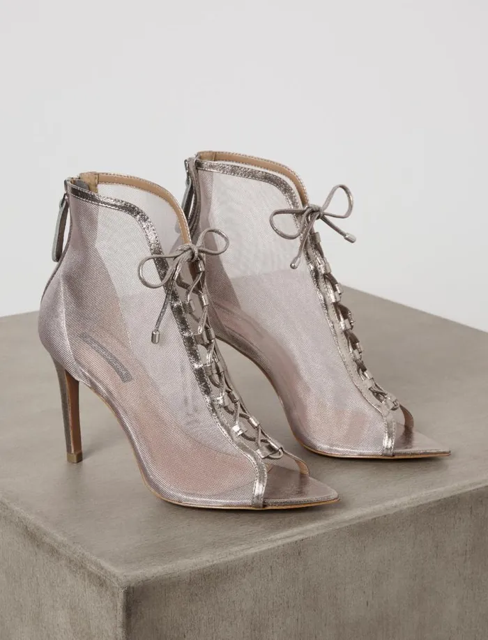 Women BCBG Shoes Ellise Mesh LaceUp Bootie Pewter