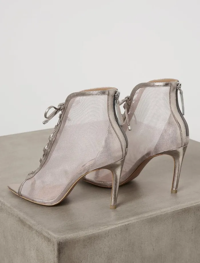 Women BCBG Shoes Ellise Mesh LaceUp Bootie Pewter