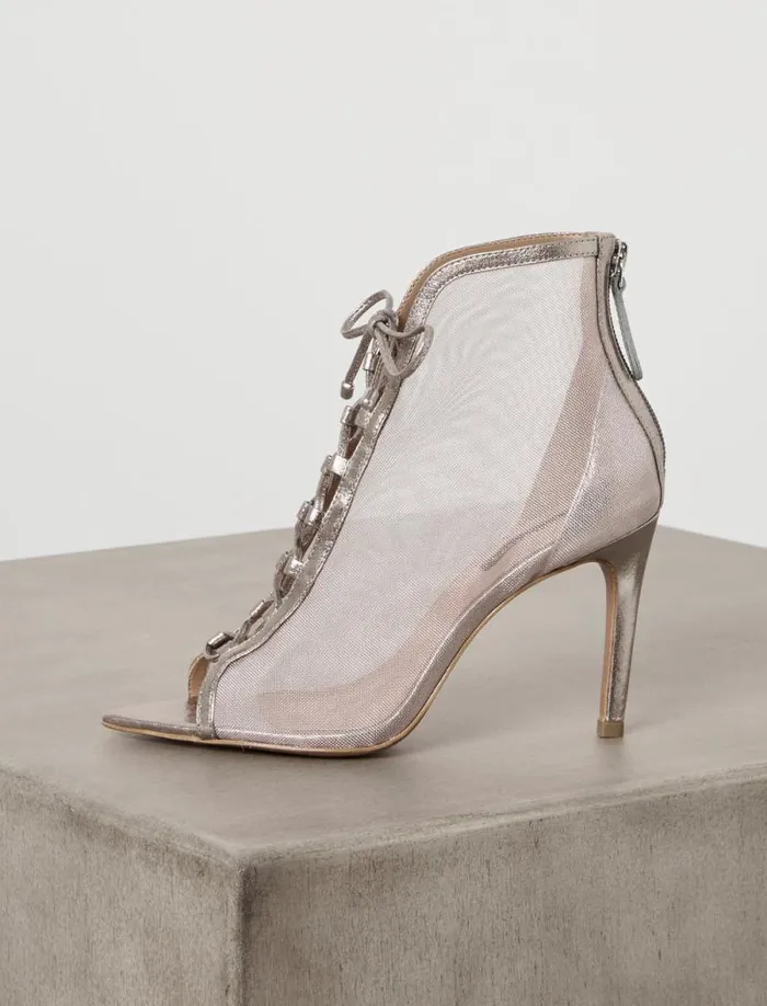 Women BCBG Shoes Ellise Mesh LaceUp Bootie Pewter