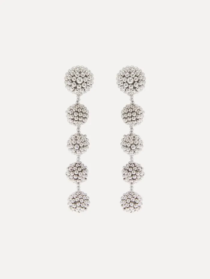 Women Beaded Sphere ClipOn Earrings Silver Oscar De La Renta Earrings