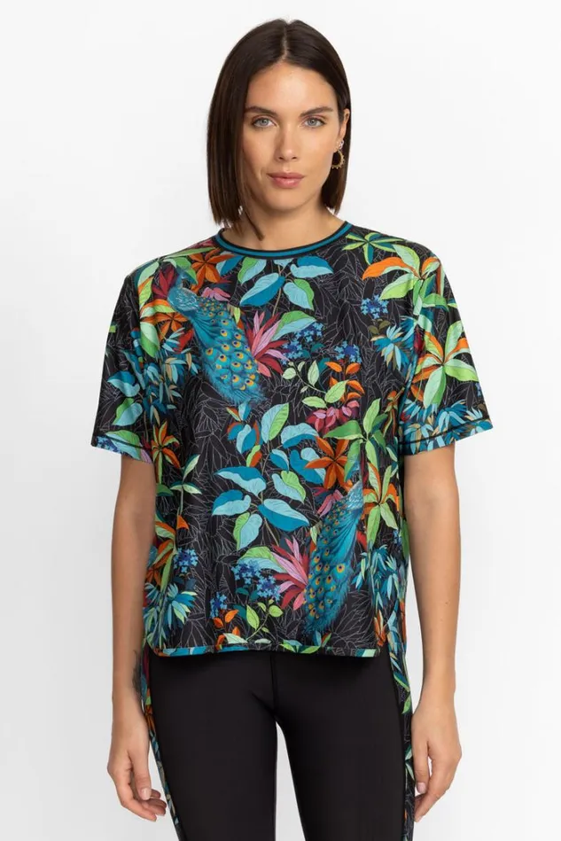 Women Bee Active Short Sleeve Oversize Crop Tee Paon Print Johnny Was Active
