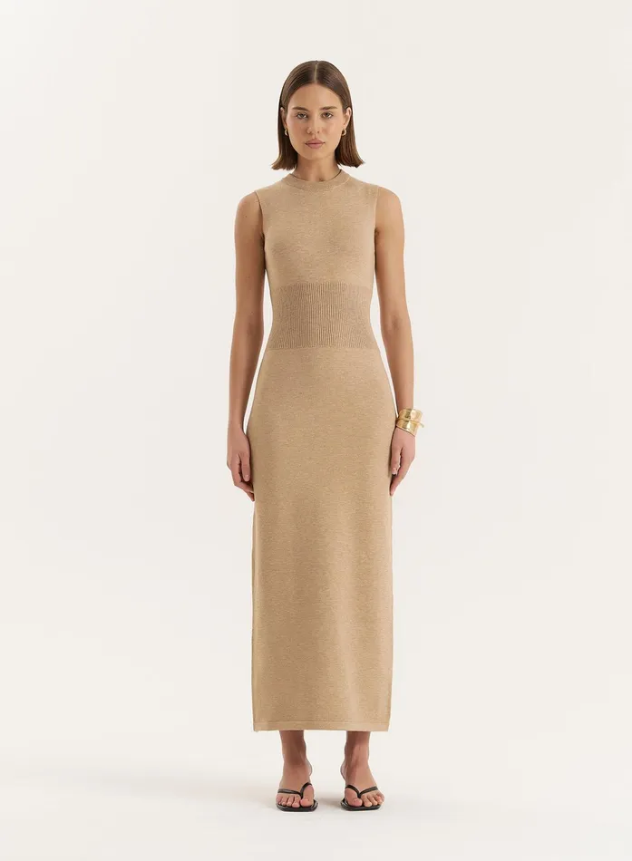 Women Beige Sleeveless Knitted Maxi Dress Dai 4th and Reckless Dresses