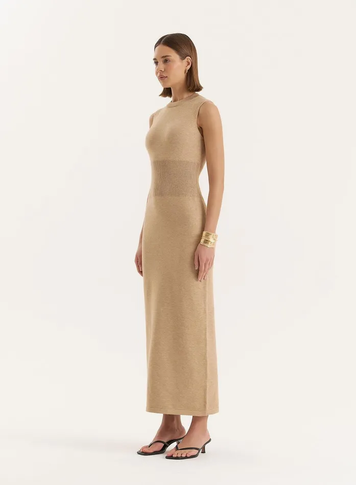 Women Beige Sleeveless Knitted Maxi Dress Dai 4th and Reckless Dresses