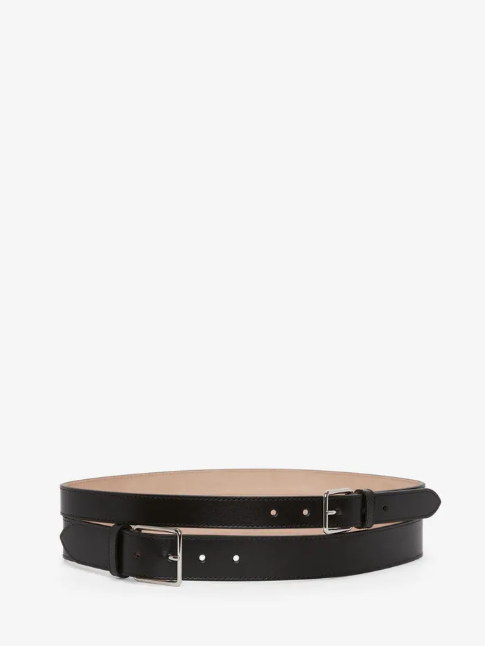 Women Belts Alexander McQueen Thin Double Belt Black