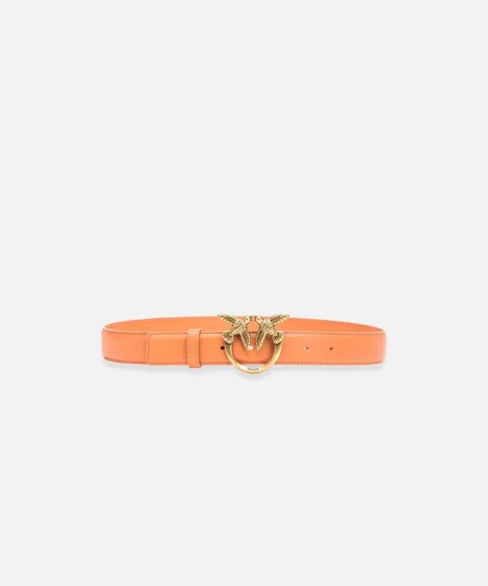 Women Belts Pinko Love Birds Leather Belt 3cm Brandy Orangeantiquegold