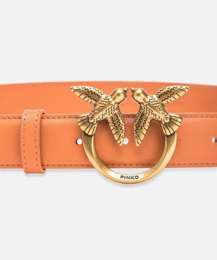 Women Belts Pinko Love Birds Leather Belt 3cm Brandy Orangeantiquegold Women Belts Pinko Love Birds Leather Belt 3cm Brandy Orangeantiquegold