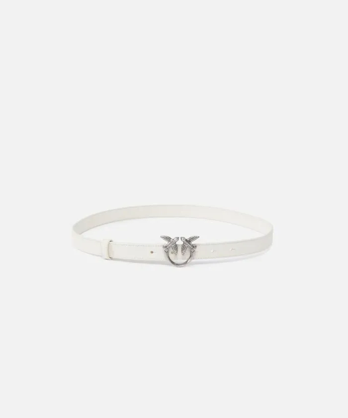 Women Belts Pinko Love Birds Thin Leather Belt 2cm Whitewhiteold Silver