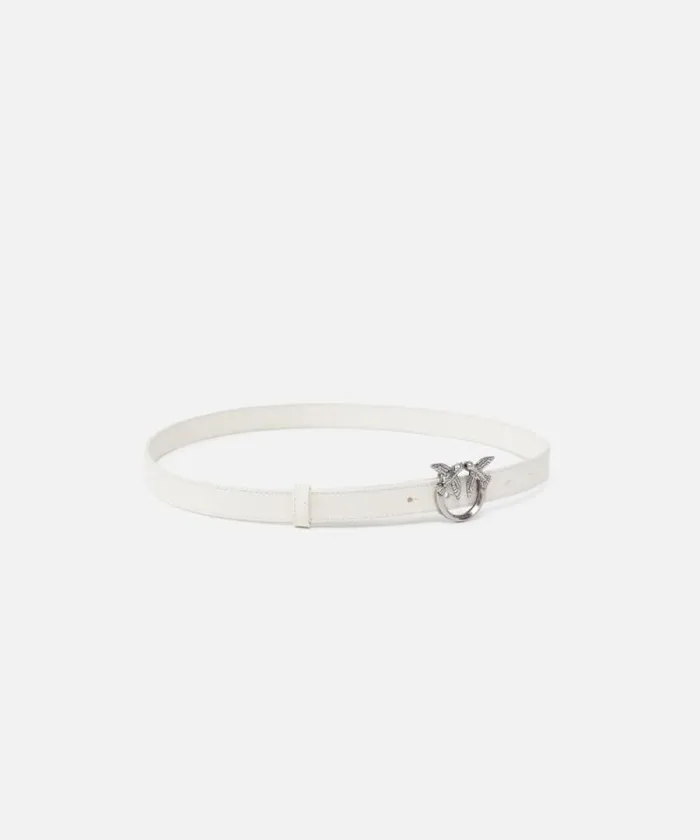 Women Belts Pinko Love Birds Thin Leather Belt 2cm Whitewhiteold Silver Women Belts Pinko Love Birds Thin Leather Belt 2cm Whitewhiteold Silver