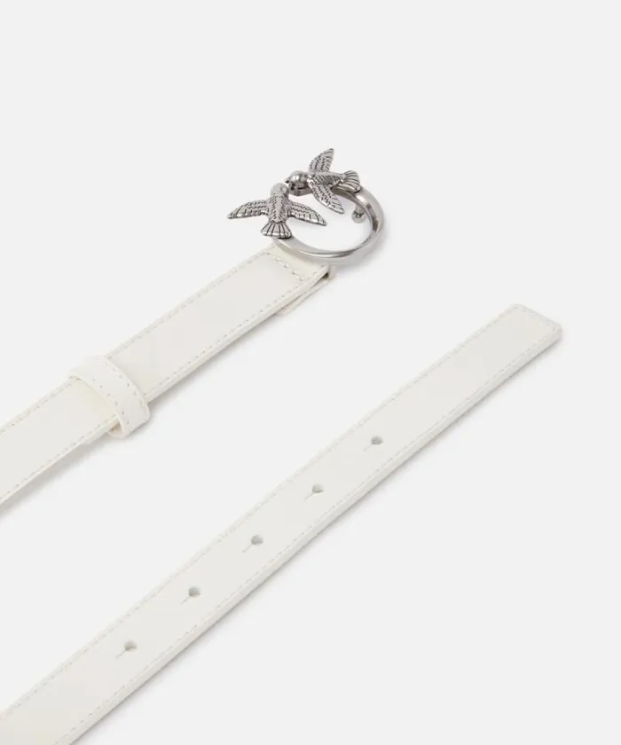 Women Belts Pinko Love Birds Thin Leather Belt 2cm Whitewhiteold Silver Women Belts Pinko Love Birds Thin Leather Belt 2cm Whitewhiteold Silver