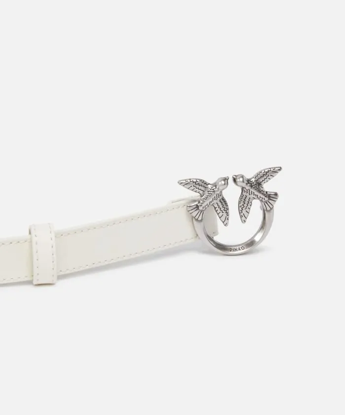 Women Belts Pinko Love Birds Thin Leather Belt 2cm Whitewhiteold Silver Women Belts Pinko Love Birds Thin Leather Belt 2cm Whitewhiteold Silver