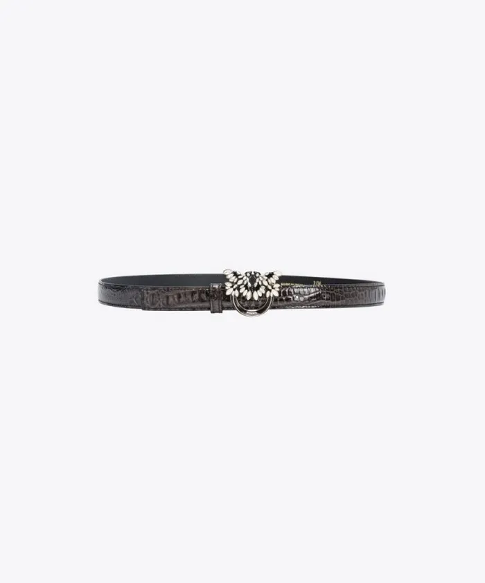Women Belts Pinko PINKO Galleria Thin 2cm Crocprint Belt With Love Birds Buckle Blacklight Gold Women Belts Pinko PINKO Galleria Thin 2cm Crocprint Belt With Love Birds Buckle Blacklight Gold