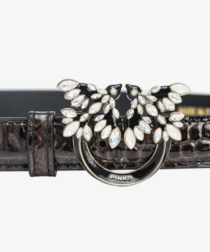 Women Belts Pinko PINKO Galleria Thin 2cm Crocprint Belt With Love Birds Buckle Blacklight Gold Women Belts Pinko PINKO Galleria Thin 2cm Crocprint Belt With Love Birds Buckle Blacklight Gold