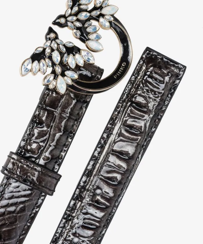 Women Belts Pinko PINKO Galleria Thin 2cm Crocprint Belt With Love Birds Buckle Blacklight Gold Women Belts Pinko PINKO Galleria Thin 2cm Crocprint Belt With Love Birds Buckle Blacklight Gold